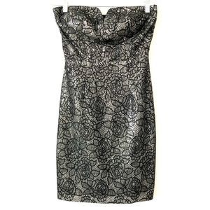 BISOU BISOU Strapless Cocktail Dress Silver Black 6 Party Holiday Y2K Sweetheart